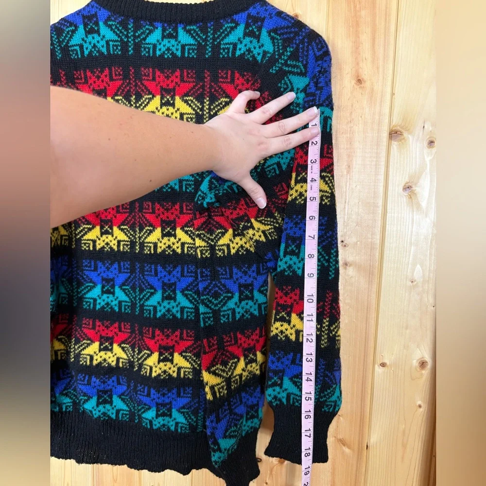 Vintage Cambridge Dry Goods Shetland Wool Black Rainbow Star Snowflake Sweater M - Picture 11 of 16